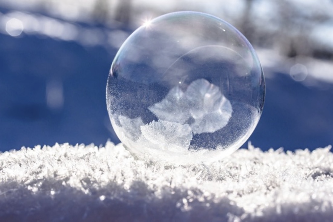 Frozen soap bubble